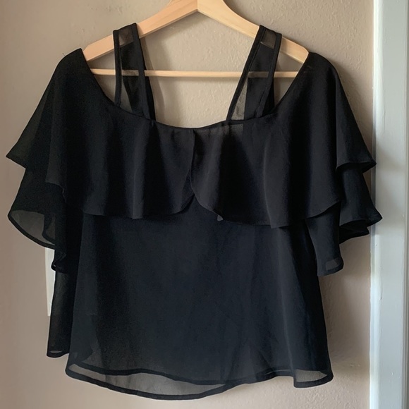 ASOS Cold Shoulder Flounce Sleeve Flowy Blouse - Picture 2 of 5